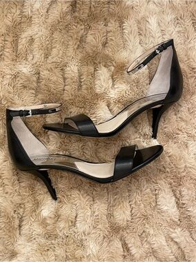 Michael Kors Black Open Toe Heels w Metal Accent Ankle Strap Size 9.5